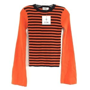SEEK The Label Orange Black Striped Crewneck Top M NWT